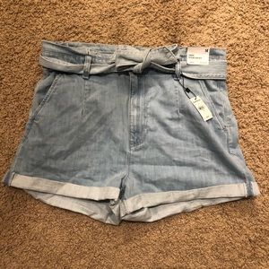 Express high waisted paperbag tie denim shorts